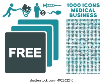 Free icon with 1000 medical business soft blue vector pictograms. Design style is flat bicolor symbols, white background.