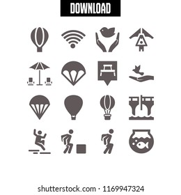 free icon. 16 free vector set. fish bowl, skydiving, bungee jumping and parachute icons for web and design about free theme