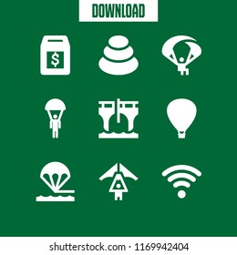 free icon. 9 free vector set. donation box, hot air balloon, relaxation and parachute icons for web and design about free theme
