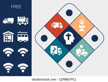  free icon set. 13 filled free icons. Simple modern icons about  - Faith, Wifi, Wifi signal, Delivery, Van, Delivery truck, Truck, Peace