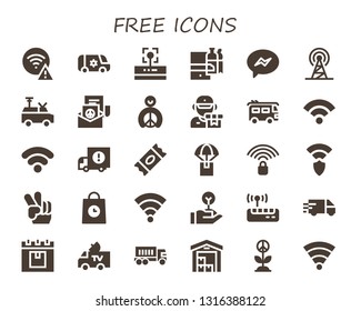 free icon set. 30 filled free icons.  Simple modern icons about  - Wifi, Van, Shopping online, Messenger, Signal, Peace, Delivery, Wifi signal, Delivery truck, Sugar, Wireless