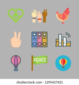 free icon set. vector set about peace, archive id, wifi and hot air balloon icons set.