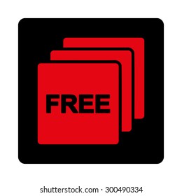 Free icon. This flat rounded square button uses intensive red and black colors and isolated on a white background.