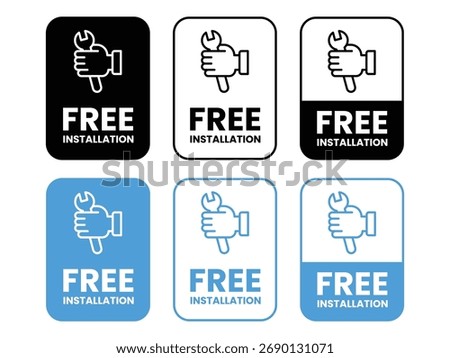 free installation service icon set. free service badge. hand wrench tool. repair, maintenance, symbol, sign, logo, badge, label, sticker. vector illustration