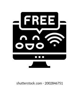 free internet in children library glyph icon vector. free internet in children library sign. isolated contour symbol black illustration