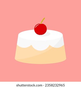 Free kawaii cute cherry pudding cake vector illustration in flat design