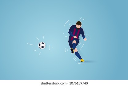 free kick, shooting ball, football player. soccer paper cut design style.