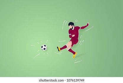 Free Kick, Shooting Ball, Football Player. Soccer Paper Cut Design Style.