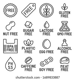 Free Labels and Icons Set on White Background. Line Style Vector