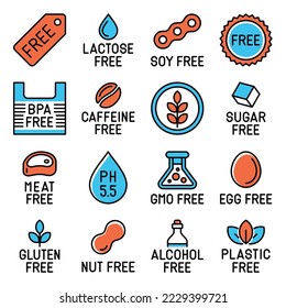 Free Labels and Icons Set on White Background. Line Style Vector