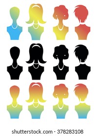 Free liberated Silhouette female mannequin satisfied with their appearance and easy hairstyles. Lovely head happy carefree young and successful women.