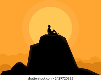 Free life. man relaxing on the mountain top 