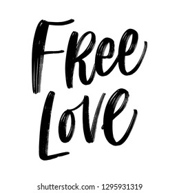 FREE LOVE. LOVE LETTERING WORDS. FOR ST VALENTINE'S DAY. VECTOR LOVELY GREETING HAND LETTERING