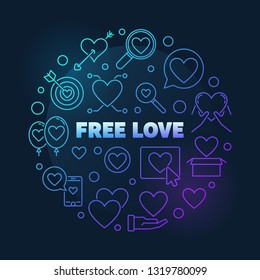 Free Love vector round colorful outline illustration on dark background