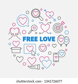 Free Love vector round concept illustration in thin line style