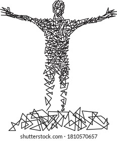 free man with hands in air made of lines