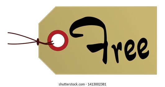 A Free marked parcel tag in light brown card on a white background