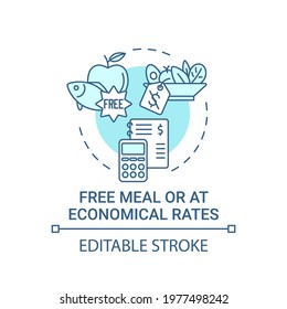 Free Meal Or At Economical Rates Concept Icon. Improving Health By Eating Natural Snacks. School Lunch Plan Idea Thin Line Illustration. Vector Isolated Outline RGB Color Drawing. Editable Stroke