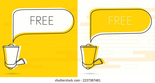 Free. Megaphone and colorful yellow speech bubble with quote. Blog management, blogging and writing for website. Concept poster for social networks, advertising, banner