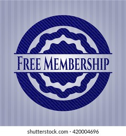 Free Membership badge with denim background