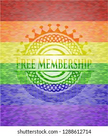 Free Membership on mosaic background with the colors of the LGBT flag