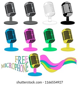 Free microphone for performance with a speakers, singers, comic show, concerts. Retro microphone for bunners, tickets, posters.