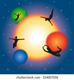 Free movement and levitating in space.Vector illustration