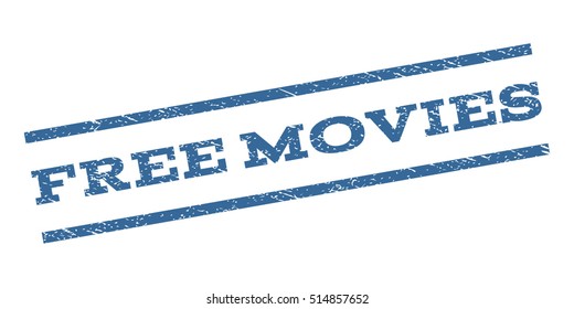 Free Movies watermark stamp. Text caption between parallel lines with grunge design style. Rubber seal stamp with dirty texture. Vector cobalt blue color ink imprint on a white background.