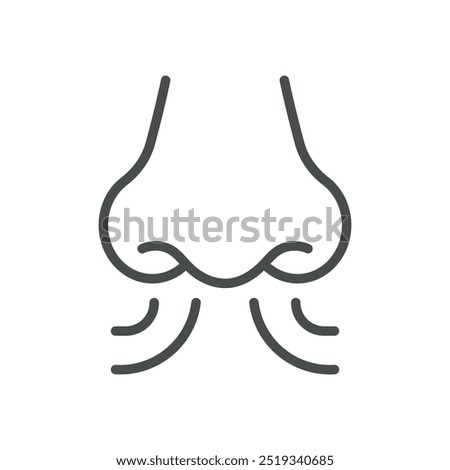 Free Nasal Breathing Icon. Thin Line Illustration of Nose with Airflow Lines Representing Clear Breathing. Medical Vector Sign for Healthy Respiratory Function.