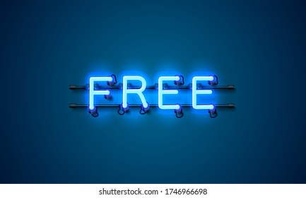 Free neon banner element, market offer present. Vector illustration