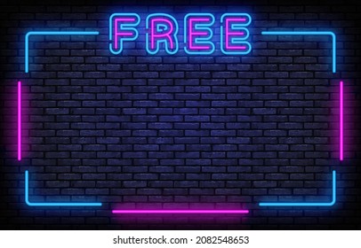 Free neon frame sign vector design template. Free neon inscription, light banner design element colorful modern design trend, night bright advertising, bright sign. Vector illustration