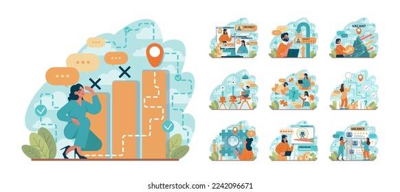 Free niche opportunity set. Customer segment definition for marketing campaign development. Target group engagement. Flat vector illustration