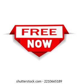 Free now, label icon. Flat banner design, Vector.