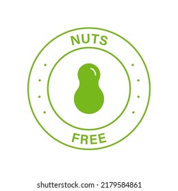 Free Nut Green Circle Stamp. Avoid Food Allergy on Peanut Icon. 100 Percent No Contain Peanut Label. Free Nuts Product Symbol. Free Peanuts Logo. Isolated Vector Illustration.