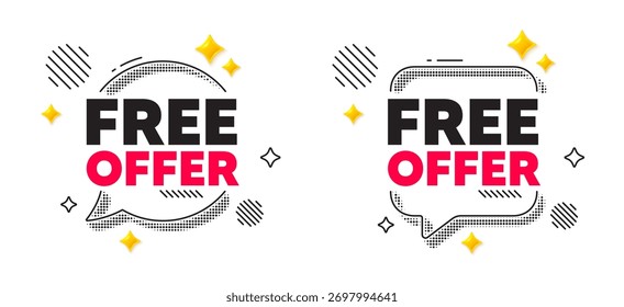 Free offer chat speech bubble. Social media concept. Free offer tag. Special offer sign. Sale promotion symbol. 3d flare stars chat bubble. Vector
