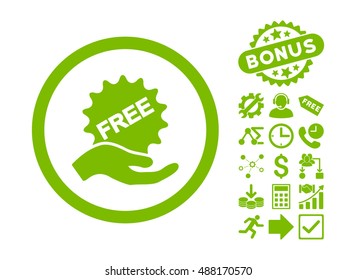 Free Offer icon with bonus elements. Vector illustration style is flat iconic symbols, eco green color, white background.
