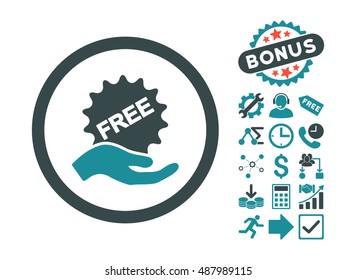 Free Offer icon with bonus pictograph collection. Vector illustration style is flat iconic bicolor symbols, soft blue colors, white background.