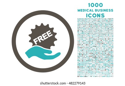 Free Offer rounded vector bicolor icon with 1000 medical business icons. Set style is flat pictograms, grey and cyan colors, white background.
