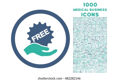Free Offer rounded vector bicolor icon with 1000 medical business icons. Set style is flat pictograms, cobalt and cyan colors, white background.