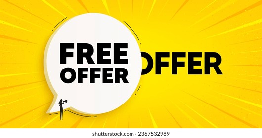 Kostenlose Angebotsmarke. Chat-Sprechblase-Banner. Sonderangebot-Schild. Verkaufsförderungssymbol. Kostenlose Wortblase-Nachricht. Talkkasten-Hintergrund. Vektorgrafik