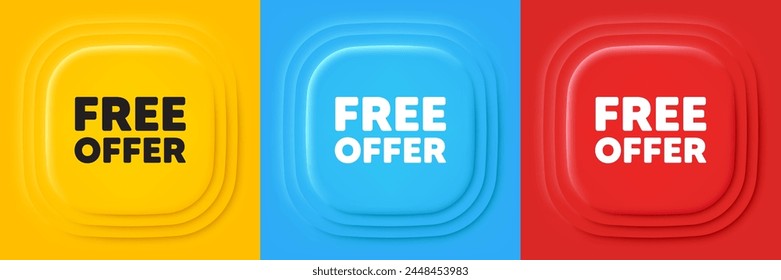 Free offer tag. Neumorphic offer banners. Special offer sign. Sale promotion symbol. Free offer podium background. Product infographics. Vector