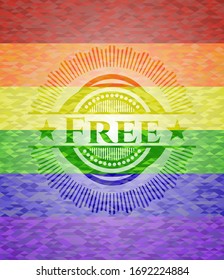 Free on mosaic background with the colors of the LGBT flag