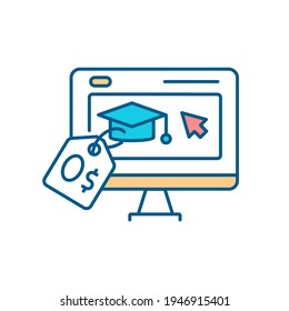Free online course RGB color icon. Cost-effective education. Online certificate classes. Virtual learning platform. Gaining skills through video lectures and tasks. Isolated vector illustration