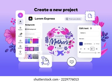 Free Online Photo and Design Tool. Mobile app interface. Web page. Web page service that allows you to quickly make a design. Vector illustration.
