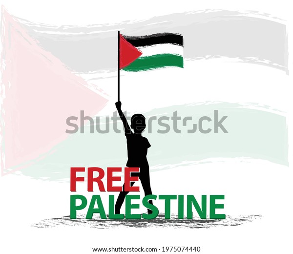 Free Palestine the boy stand\
with flag Vector illustration background. Pray for Palestine flag\
wallpaper, poster, flyer, banner, t-shirt, post vector\
illustration