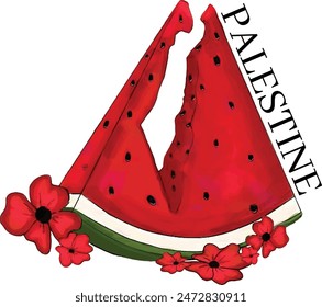 Free Palestine, free Gaza T-shirt print, Palestine map, Watermelon Palestine vector illustration