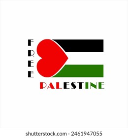 Free Palestine logo design. Illustration of the Palestinian flag with a heart symbol.