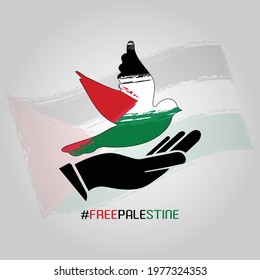 Free Palestine, Free Pegion From Hand Vector illustration, Symbol Of Freedom For T Shirt, Social Media Banner Template