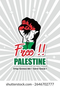 
Free Palestine Poster Save Gaza. Design template for free Palestine banner poster illustration with hands holding Free Palestine text. Free Palestine flag wallpaper, flyer, banner vector illustration