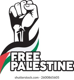 Free Palestine Protest Symbol with Raised Fist and Flag Colors
